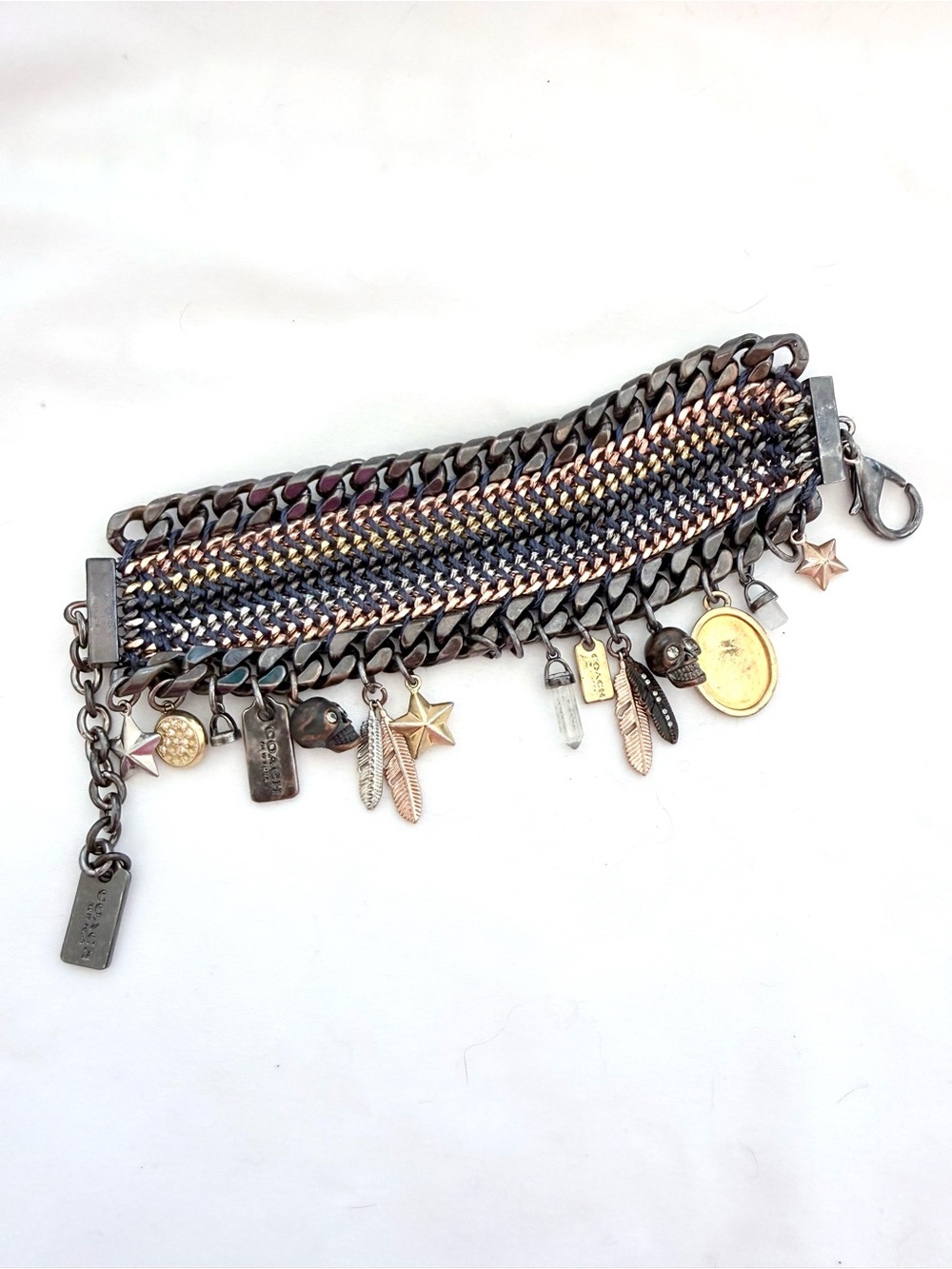 Coach Mixed Metal Multi-Layered Wrap Chain Charm Bracelet - Rare